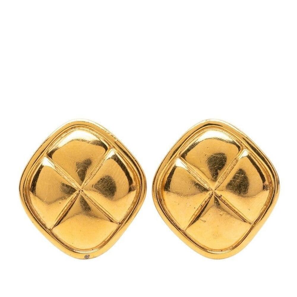 Chanel Rhombus Motif Earrings Gold Plated